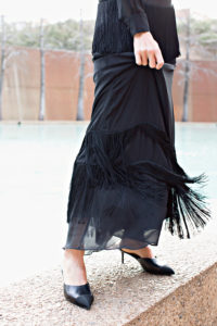 Investment Piece, fashion blogger, high fashion, black tie, fringe, Megan Weaver, CA, TX 