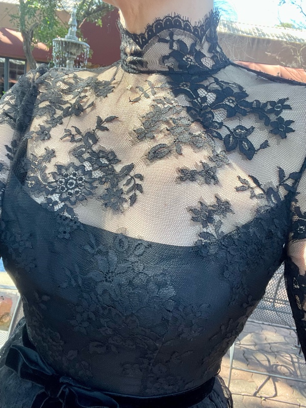 close up of a black lace dress