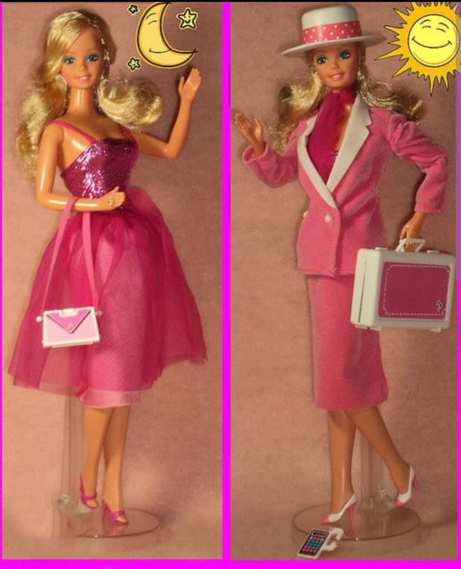 a day to night barbie in varying pink suit loks