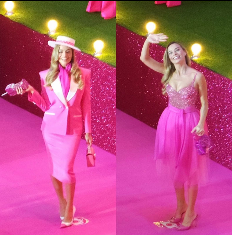 Margot Robie in pink suits and cocktails looks as Barbie
