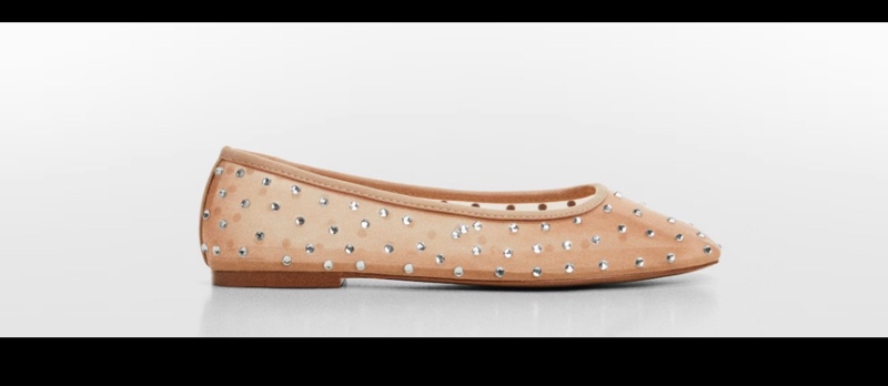 nude mesh ballet flats with rhinestones